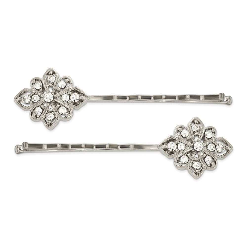 Mode 1928 Schmuck Set Of 2 Silberfarben Filigran Klar Kristall Hairpins