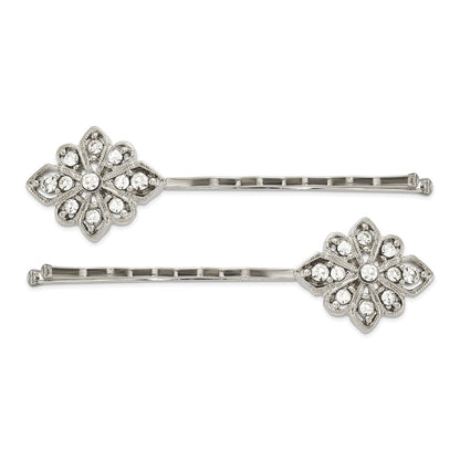 Mode 1928 Schmuck Set Of 2 Silberfarben Filigran Klar Kristall Hairpins