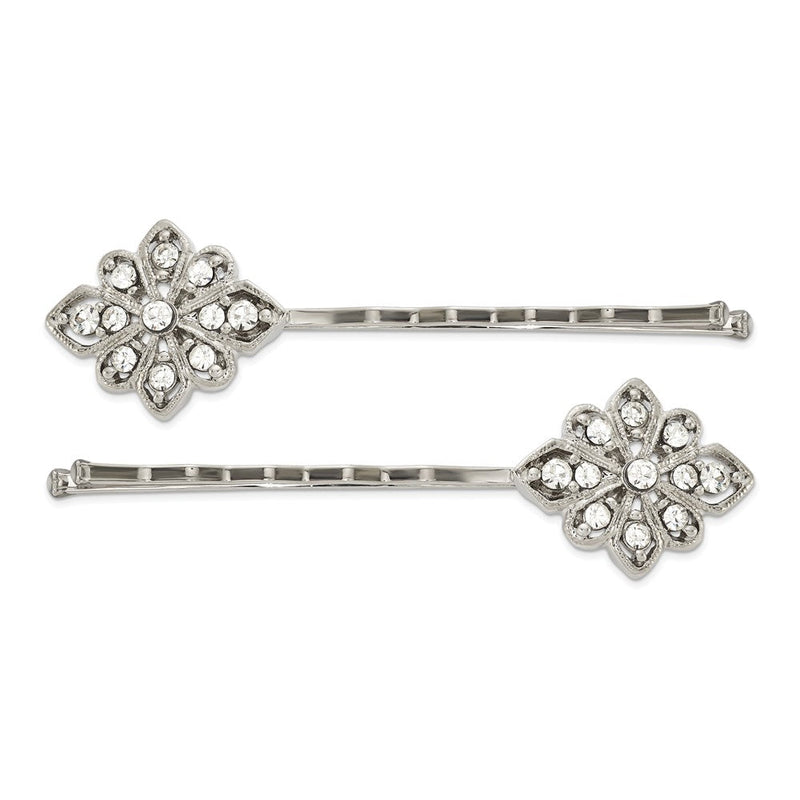 Mode 1928 Schmuck Set Of 2 Silberfarben Filigran Klar Kristall Hairpins