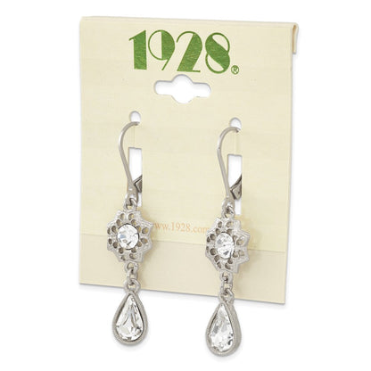 Mode 1928 Schmuck Silberfarben Filigran Blumen Rahmen mit Klar Kristall Mittig und Tropfen Hängend Ohrhänger mit Brisur