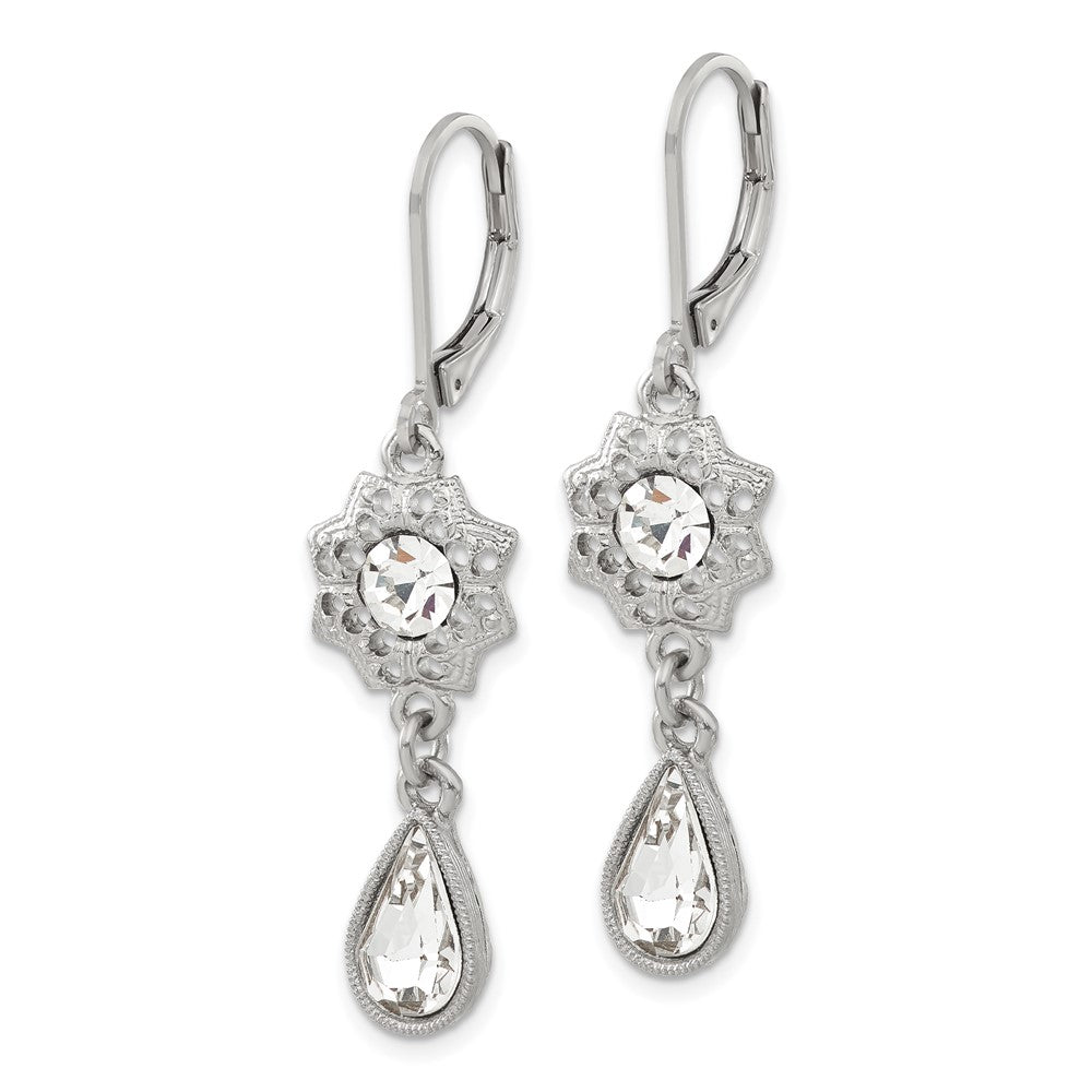 Mode 1928 Schmuck Silberfarben Filigran Blumen Rahmen mit Klar Kristall Mittig und Tropfen Hängend Ohrhänger mit Brisur