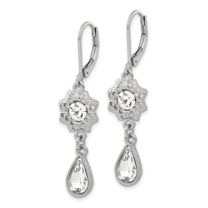 Mode 1928 Schmuck Silberfarben Filigran Blumen Rahmen mit Klar Kristall Mittig und Tropfen Hängend Ohrhänger mit Brisur