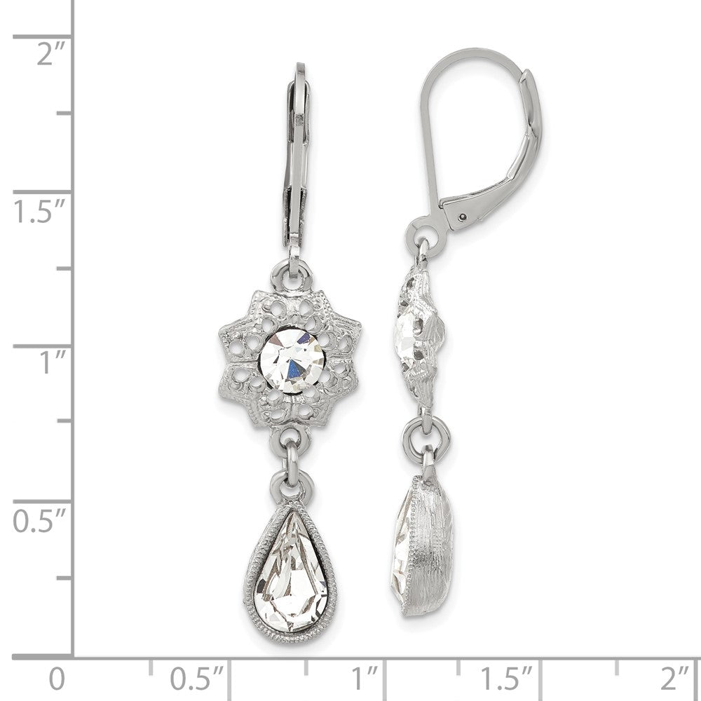 Mode 1928 Schmuck Silberfarben Filigran Blumen Rahmen mit Klar Kristall Mittig und Tropfen Hängend Ohrhänger mit Brisur