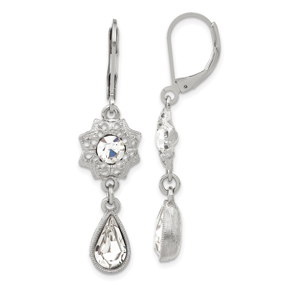 Mode 1928 Schmuck Silberfarben Filigran Blumen Rahmen mit Klar Kristall Mittig und Tropfen Hängend Ohrhänger mit Brisur