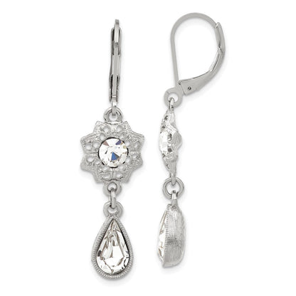Mode 1928 Schmuck Silberfarben Filigran Blumen Rahmen mit Klar Kristall Mittig und Tropfen Hängend Ohrhänger mit Brisur