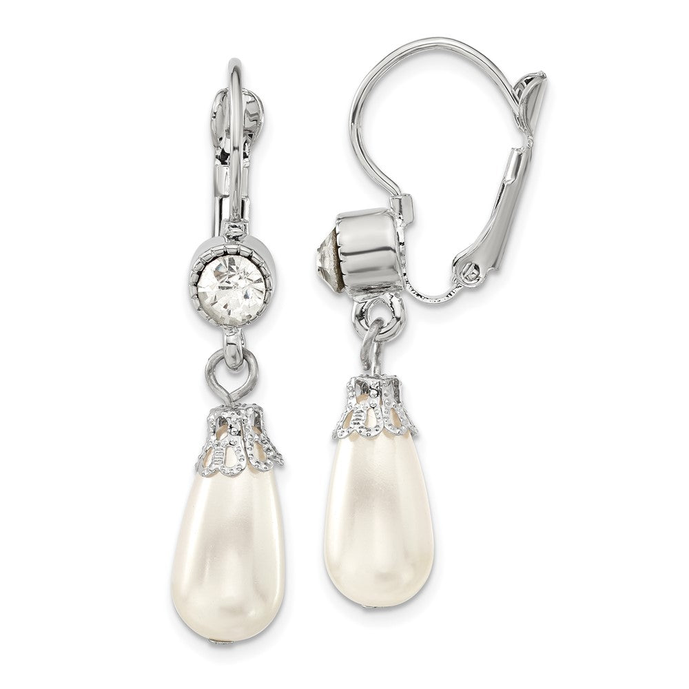 Mode 1928 Schmuck Silberfarben Klar Kristall Imitat Perle Tropfen Hängend Ohrhänger mit Brisur
