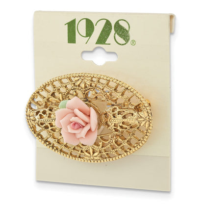 Mode 1928 Schmuck Goldfarben Filigran Rosa Rose Porcelain Blume Brosche