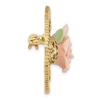 Mode 1928 Schmuck Goldfarben Filigran Rosa Rose Porcelain Blume Brosche