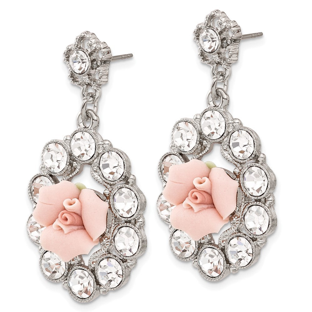 Mode 1928 Silberfarben Weiß Kristall Rosa Porcelain Blume Stecker Ohrhänger