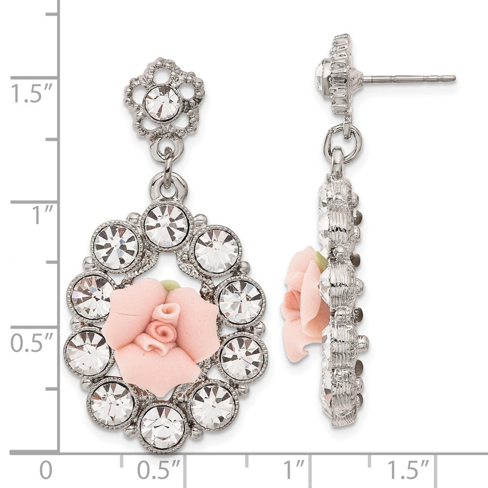 Mode 1928 Silberfarben Weiß Kristall Rosa Porcelain Blume Stecker Ohrhänger