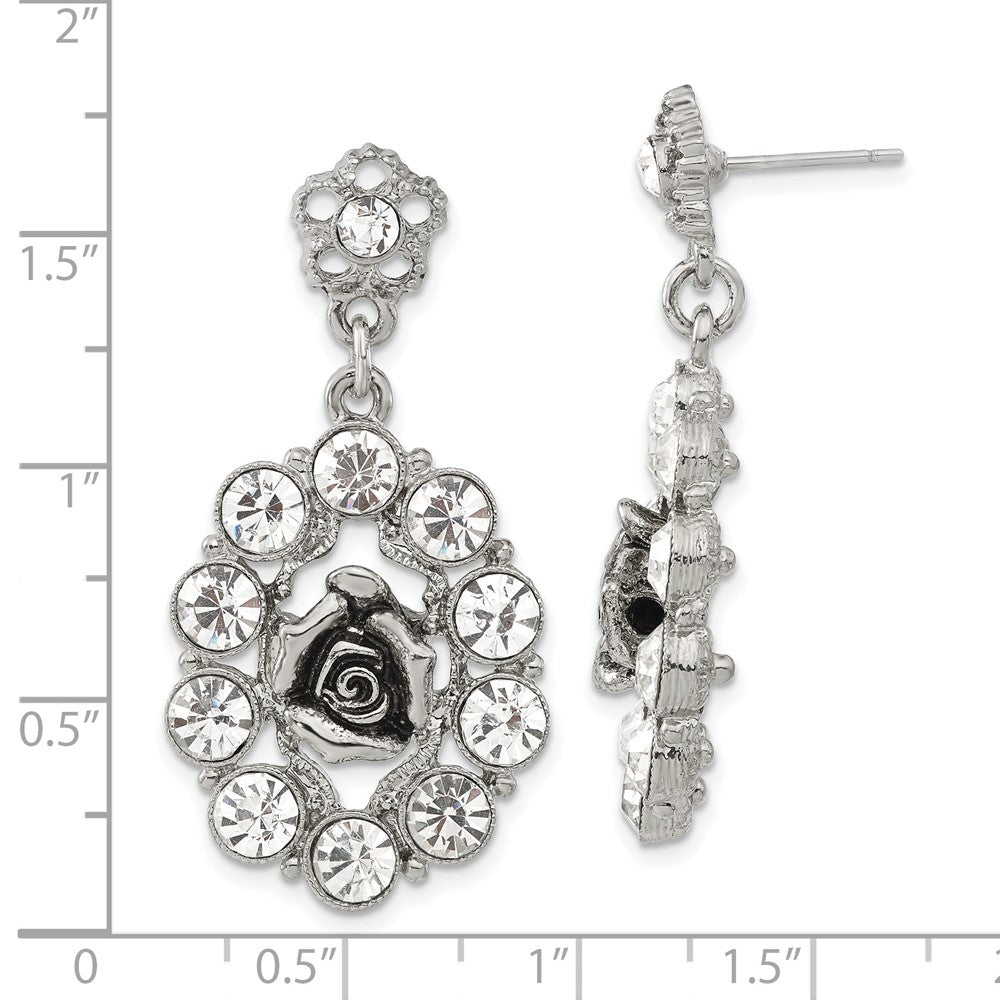Mode 1928 Silberfarben Weiß Kristall Rose Stecker Ohrhänger