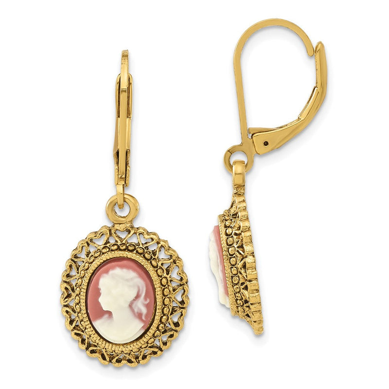 Mode 1928 Schmuck Goldfarben Filigran Rahmen Ivory Colored Damen Acrylic Cameo Hängend Ohrhänger mit Brisur