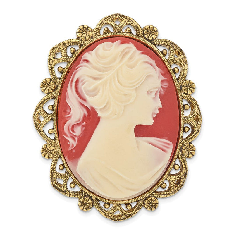 Mode 1928 Schmuck Goldfarben Filigran Rahmen Ivory Colored Damen Acrylic Cameo Brosche