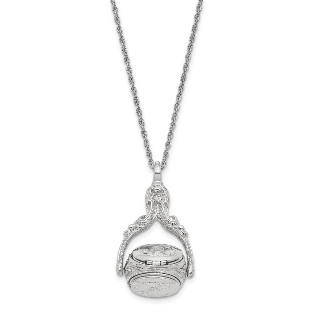 Mode 1928 Schmuck Silberfarben Drei Sided Spinning Blumen Muster Oval 13mm Lockets 30 Zoll Halskette Fasst 6 Photos