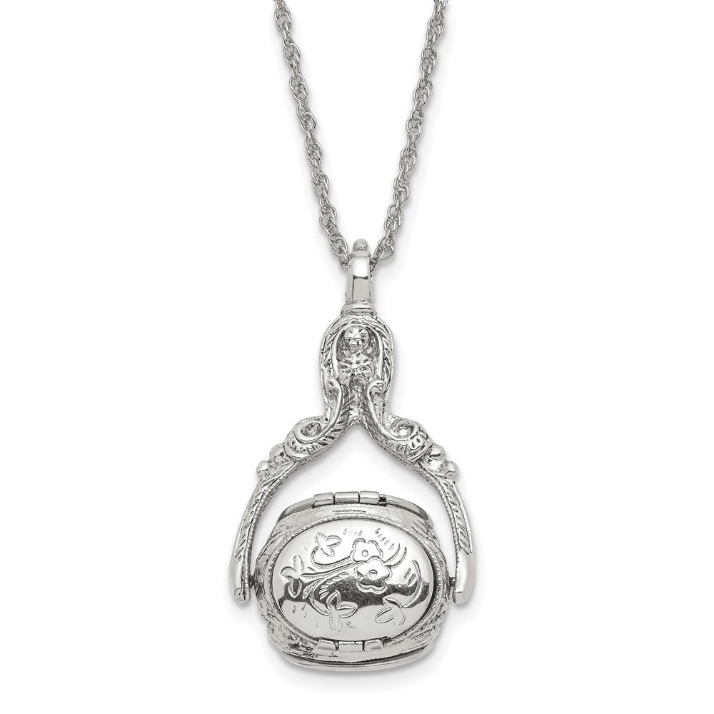 Mode 1928 Schmuck Silberfarben Drei Sided Spinning Blumen Muster Oval 13mm Lockets 30 Zoll Halskette Fasst 6 Photos