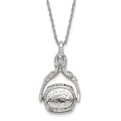 Mode 1928 Schmuck Silberfarben Drei Sided Spinning Blumen Muster Oval 13mm Lockets 30 Zoll Halskette Fasst 6 Photos