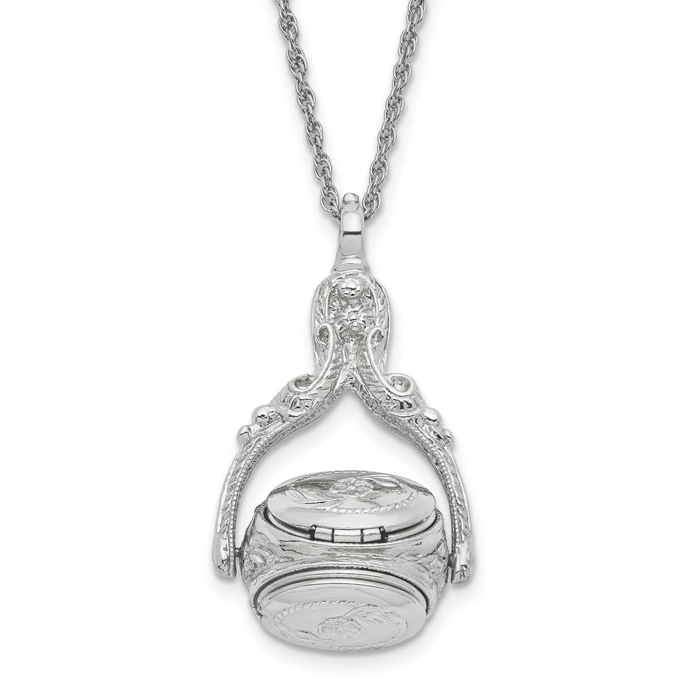 Mode 1928 Schmuck Silberfarben Drei Sided Spinning Blumen Muster Oval 13mm Lockets 30 Zoll Halskette Fasst 6 Photos
