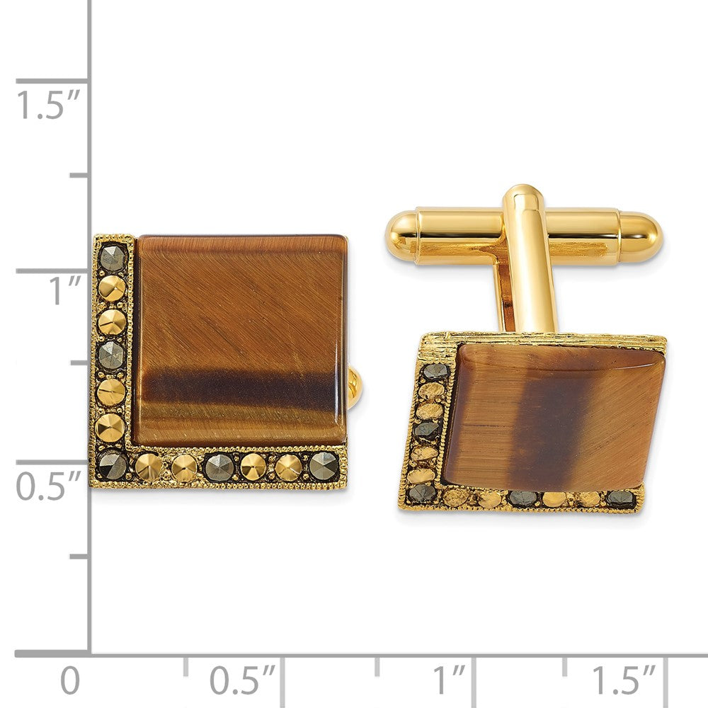 Mode 1928 Goldfarben Tiger Auge und Markasit Manschette Knöpfe