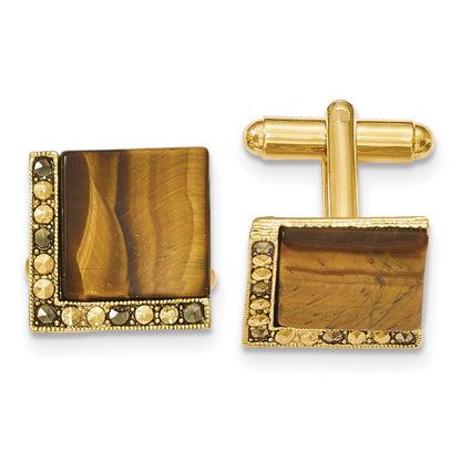 Mode 1928 Goldfarben Tiger Auge und Markasit Manschette Knöpfe