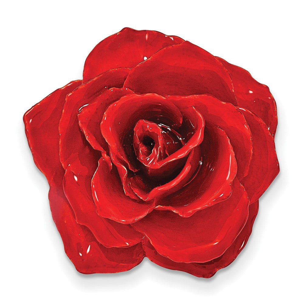Non Metal Lacquer Dipped Rot Echt Rose Blossom Silberfarben Brosche