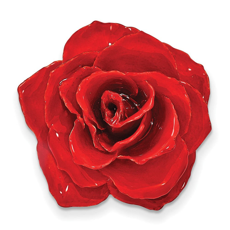 Non Metal Lacquer Dipped Rot Echt Rose Blossom Silberfarben Brosche