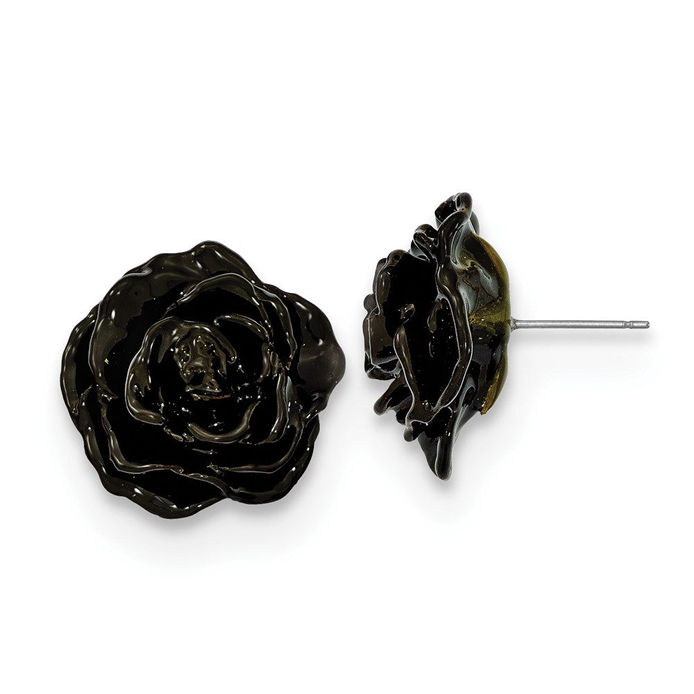 Non Metal Lacquer Dipped Schwarz Echt Rose Silberfarben Ohrstecker