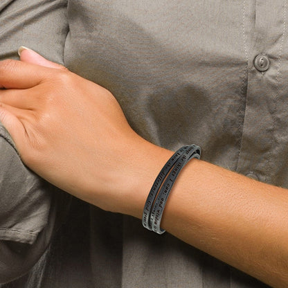 Edelstahl Amen Serenity Gebet Schwarz Leder Wickel mit Magnetic Verschluss 21 Zoll Armband
