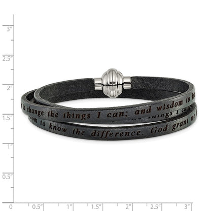 Edelstahl Amen Serenity Gebet Schwarz Leder Wickel mit Magnetic Verschluss 21 Zoll Armband
