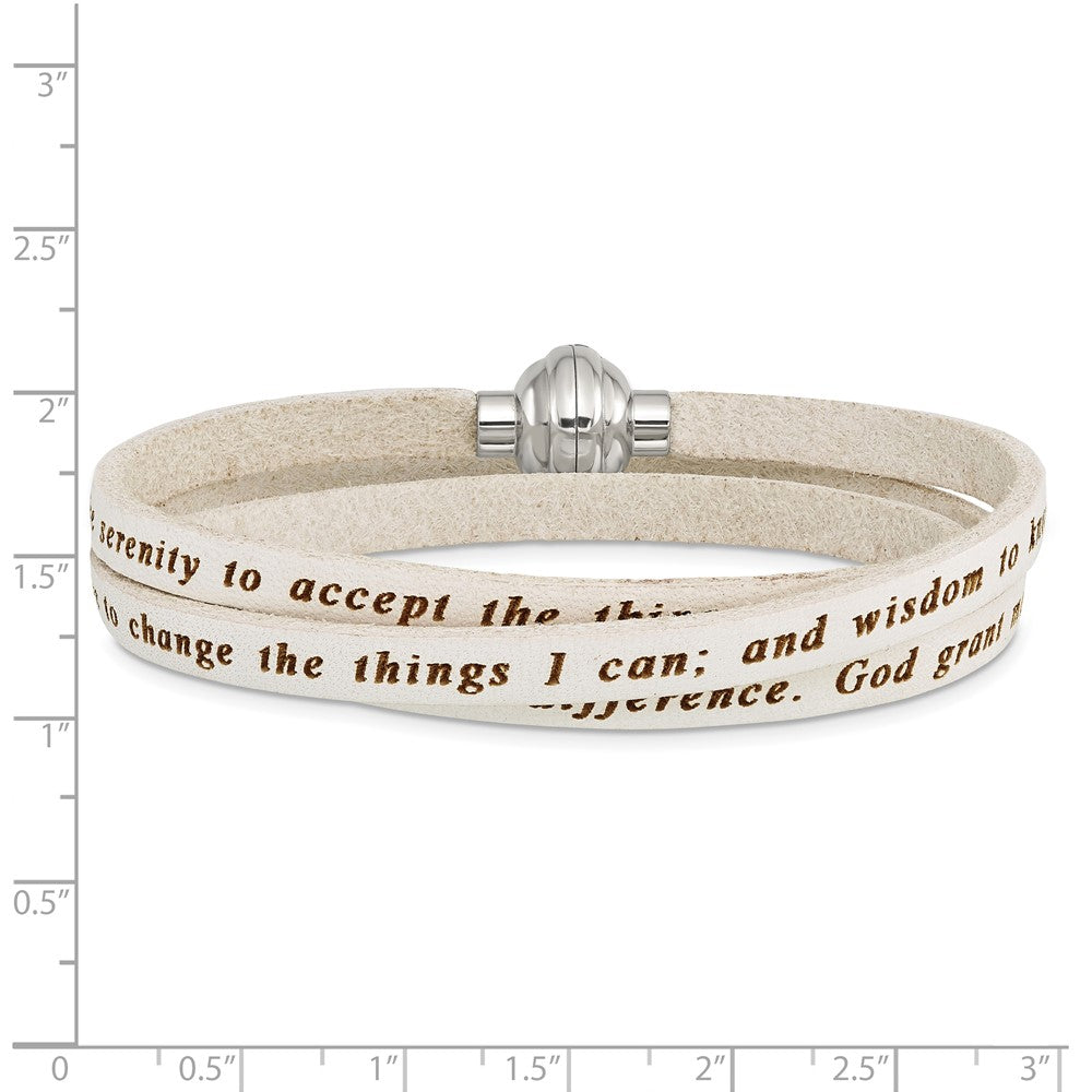 Edelstahl Amen Serenity Gebet Weiß Leder Wickel mit Magnetic Verschluss 21 Zoll Armband