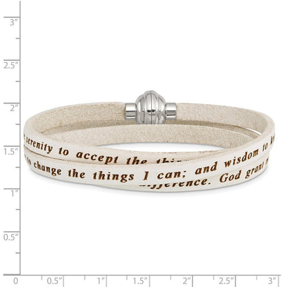 Edelstahl Amen Serenity Gebet Weiß Leder Wickel mit Magnetic Verschluss 21 Zoll Armband