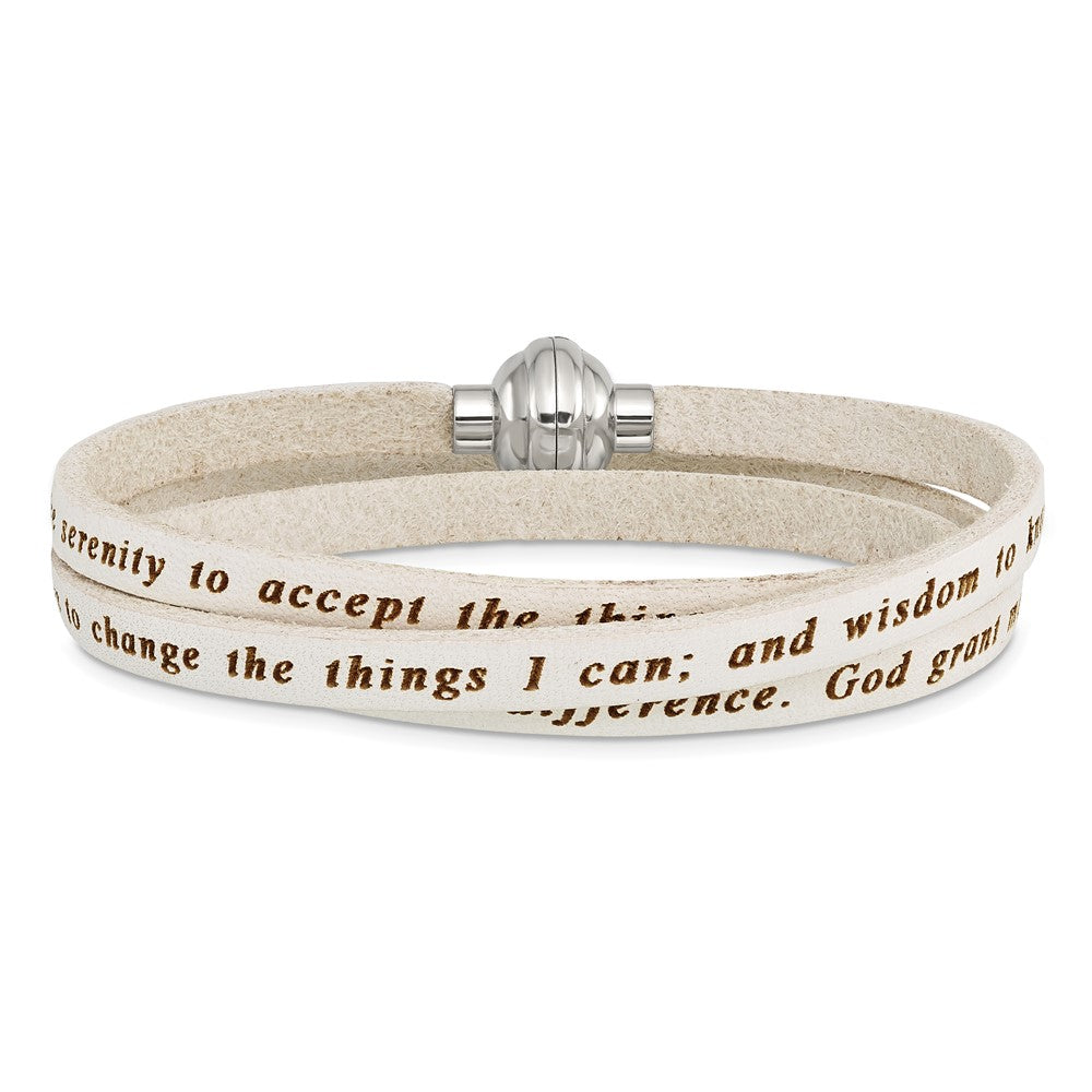 Edelstahl Amen Serenity Gebet Weiß Leder Wickel mit Magnetic Verschluss 23.5 Zoll Armband