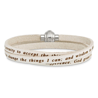 Edelstahl Amen Serenity Gebet Weiß Leder Wickel mit Magnetic Verschluss 23.5 Zoll Armband