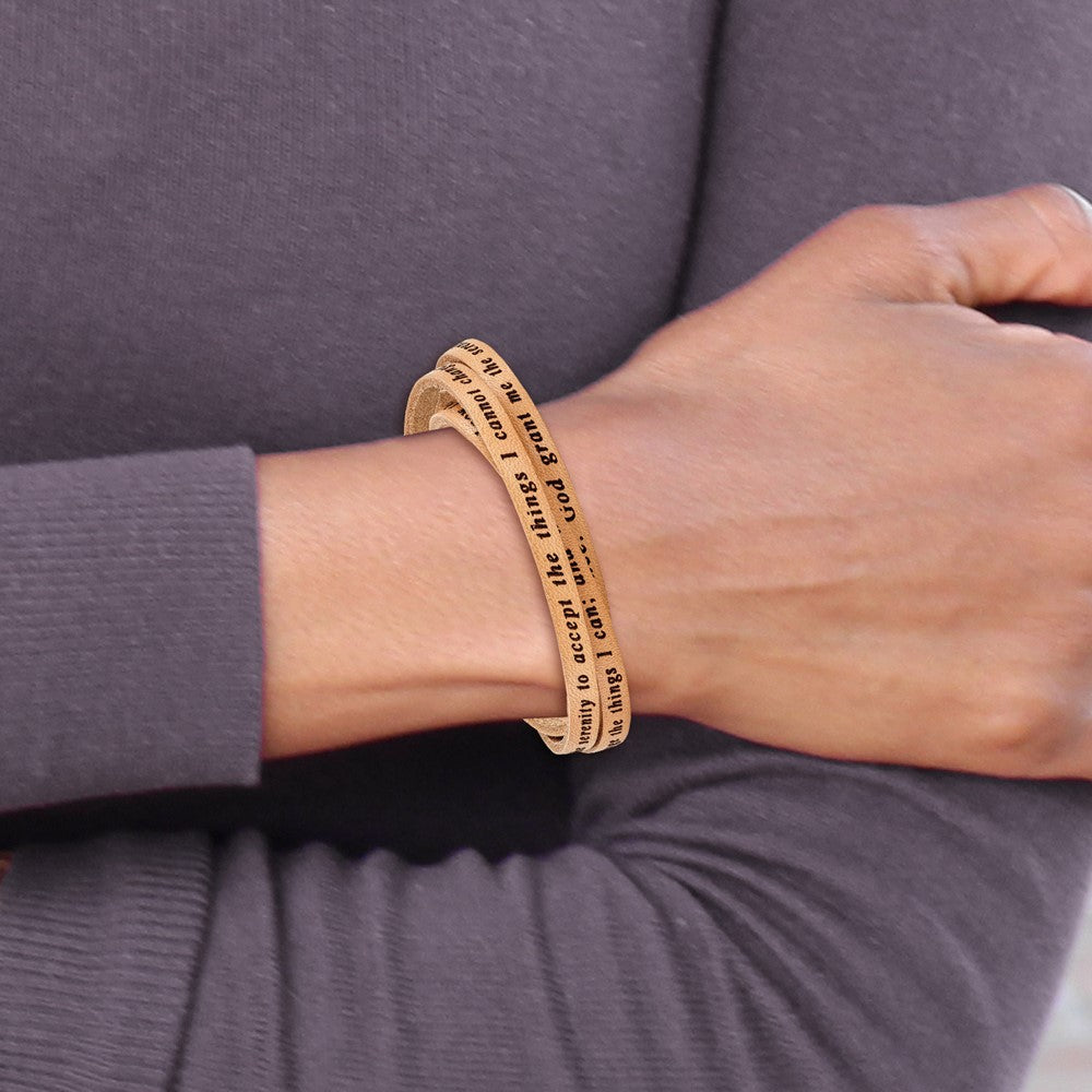 Edelstahl Amen Serenity Gebet Tan Leder Wickel mit Magnetic Verschluss 21 Zoll Armband