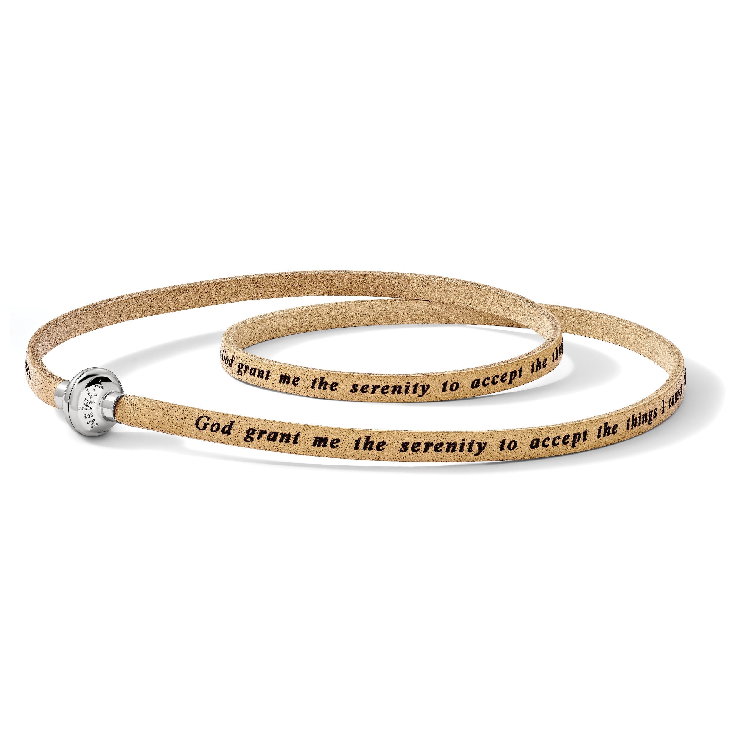 Edelstahl Amen Serenity Gebet Tan Leder Wickel mit Magnetic Verschluss 22.25 Zoll Armband