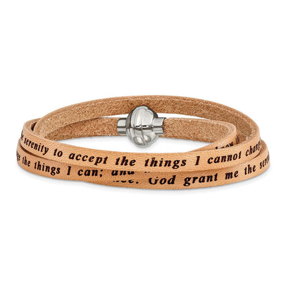 Edelstahl Amen Serenity Gebet Tan Leder Wickel mit Magnetic Verschluss 21 Zoll Armband