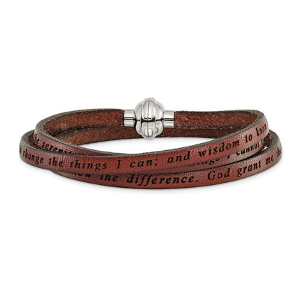 Edelstahl Amen Serenity Gebet Braun Leder Wickel mit Magnetic Verschluss 22.25 Zoll Armband