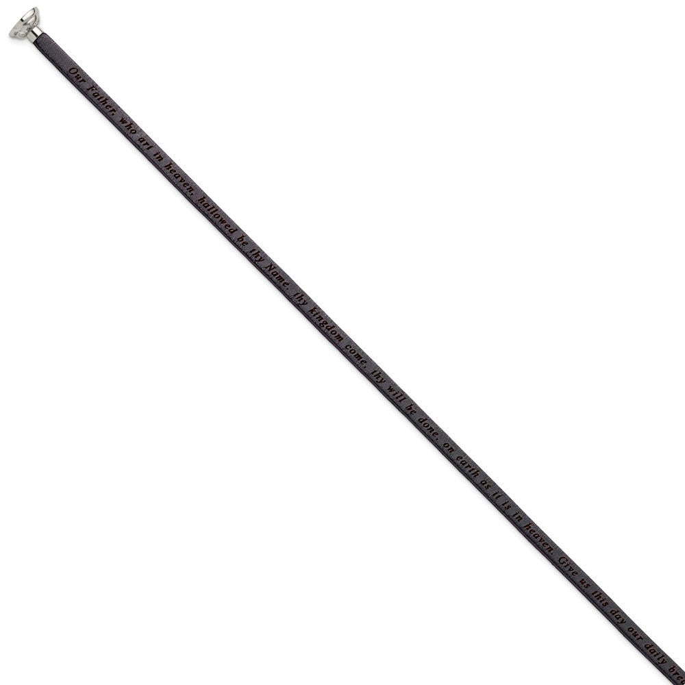 Edelstahl Amen Lord Gebet Schwarz Leder Wickel mit Magnetic Verschluss 22.25 Zoll Armband