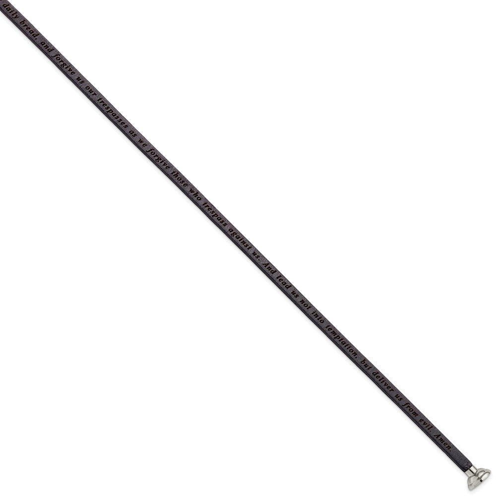 Edelstahl Amen Lord Gebet Schwarz Leder Wickel mit Magnetic Verschluss 22.25 Zoll Armband
