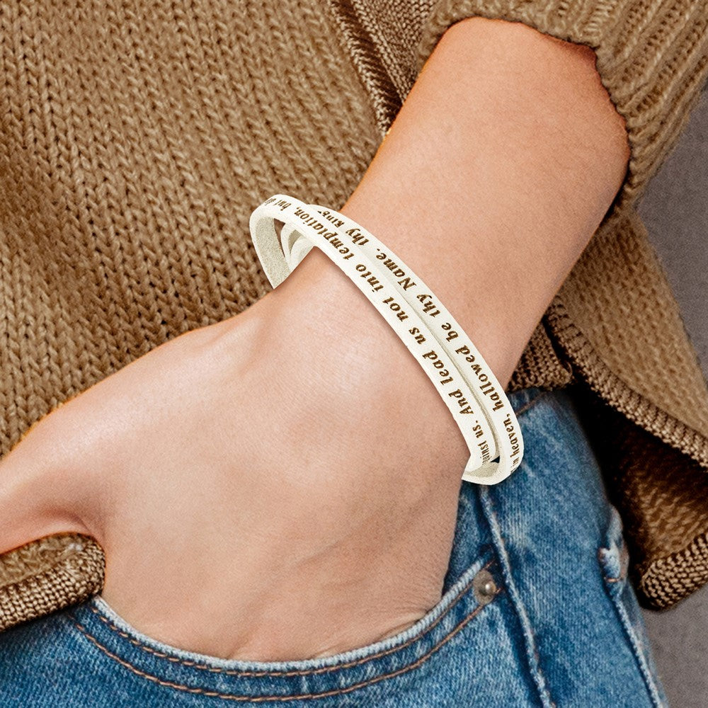 Edelstahl Amen Lord Gebet Weiß Leder Wickel mit Magnetic Verschluss 21 Zoll Armband