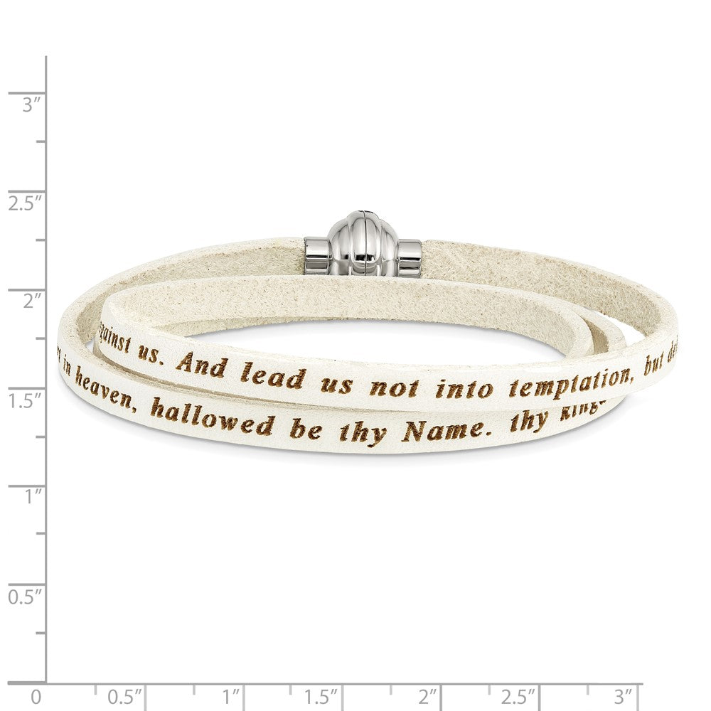 Edelstahl Amen Lord Gebet Weiß Leder Wickel mit Magnetic Verschluss 21 Zoll Armband