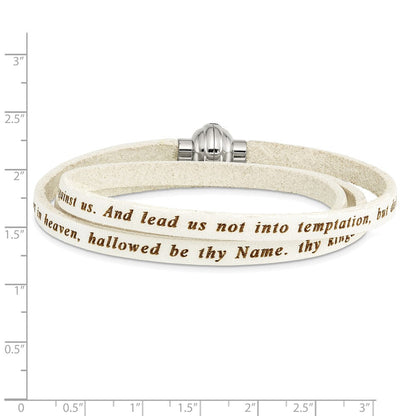 Edelstahl Amen Lord Gebet Weiß Leder Wickel mit Magnetic Verschluss 23.5 Zoll Armband