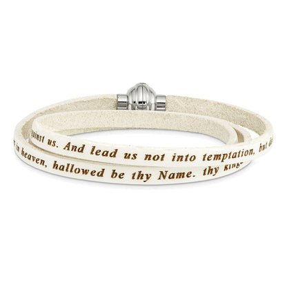 Edelstahl Amen Lord Gebet Weiß Leder Wickel mit Magnetic Verschluss 23.5 Zoll Armband