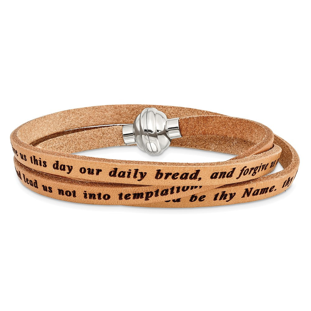22.5 Zoll Amen Edelstahl Lord Gebet Tan Leder Wickel mit Magnetic Verschluss 22.25 Armband