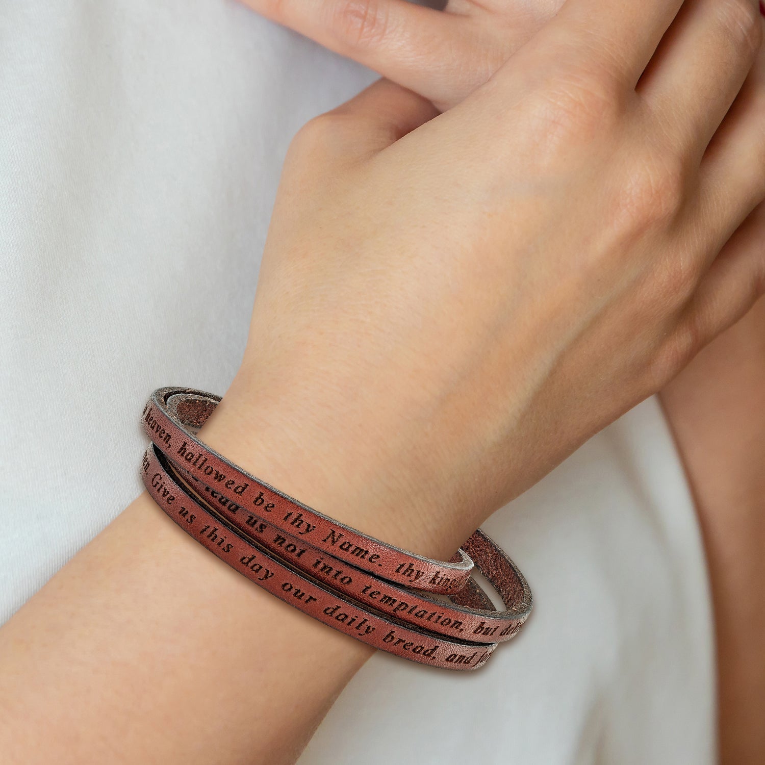 Edelstahl Amen Lord Gebet Braun Leder Wickel mit Magnetic Verschluss 23.5 Zoll Armband