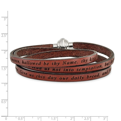 Edelstahl Amen Lord Gebet Braun Leder Wickel mit Magnetic Verschluss 21 Zoll Armband
