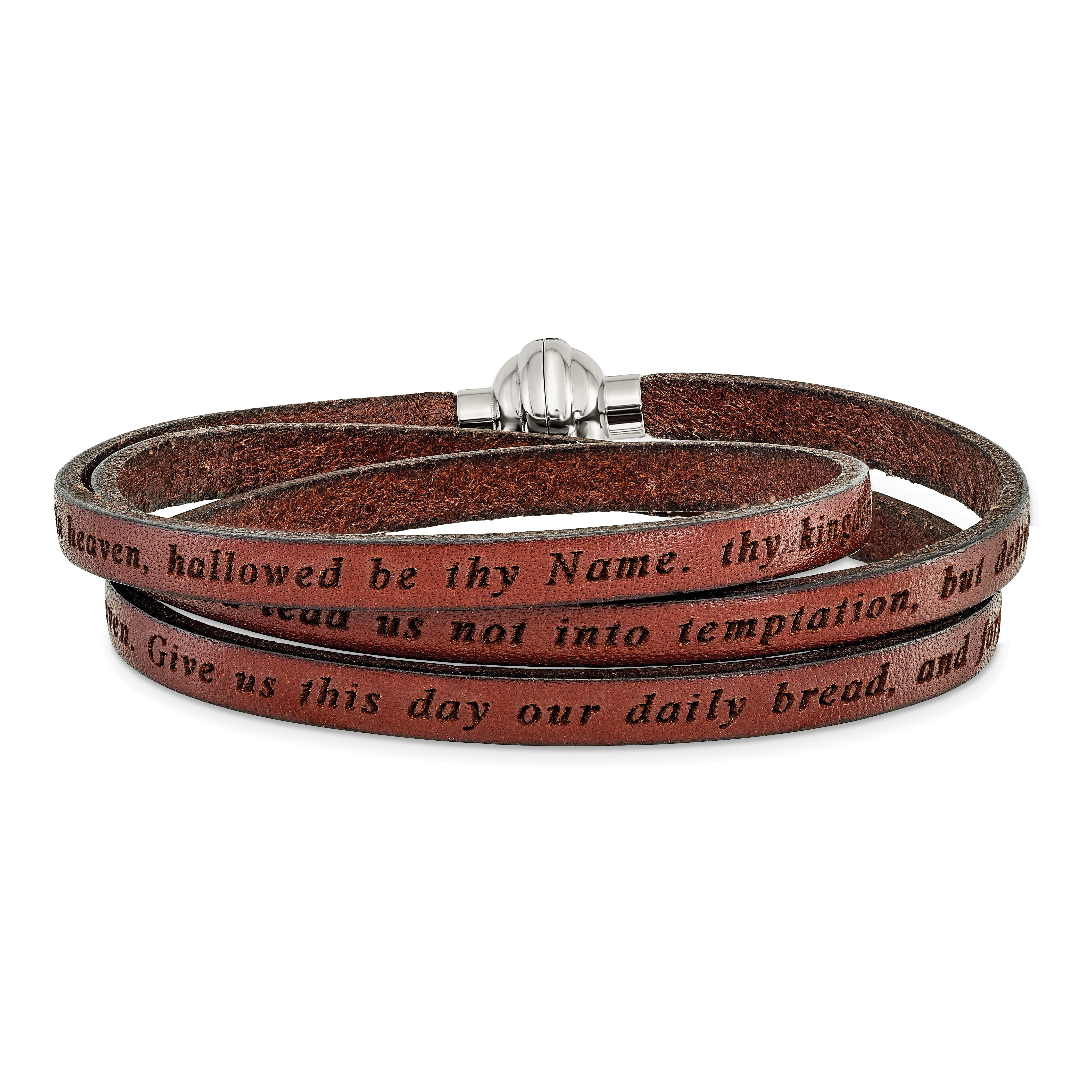 Edelstahl Amen Lord Gebet Braun Leder Wickel mit Magnetic Verschluss 23.5 Zoll Armband