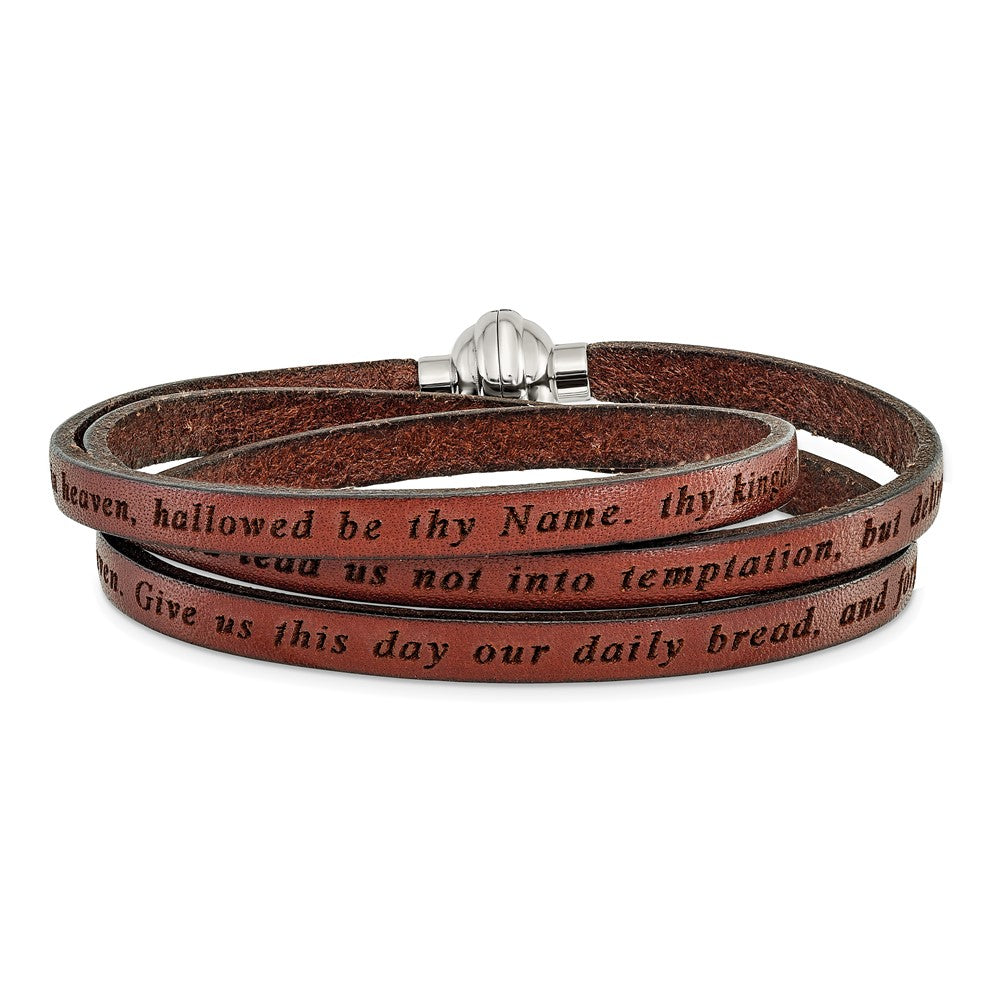 Edelstahl Amen Lord Gebet Braun Leder Wickel mit Magnetic Verschluss 21 Zoll Armband