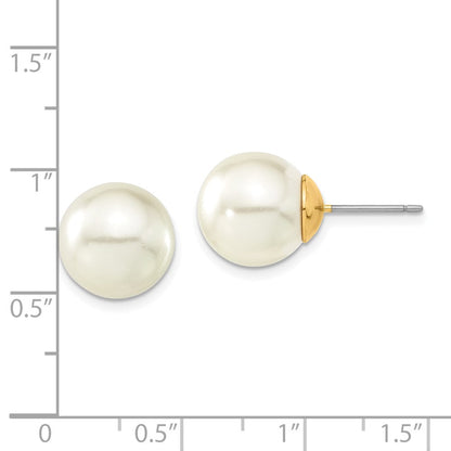 Mode 1928 Schmuck Goldfarben 12mm Ivory Imitat Perle Stecker Ohrstecker