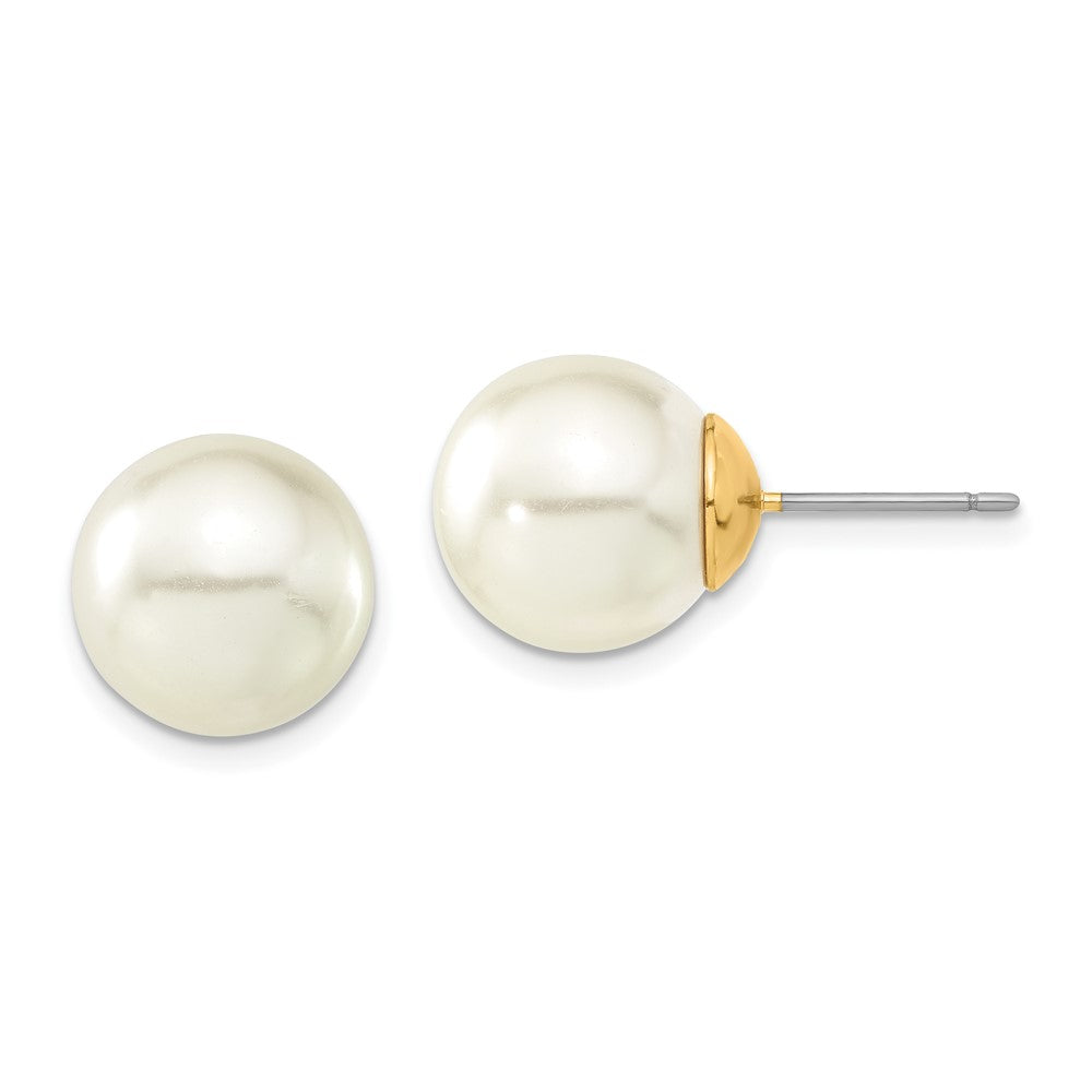 Mode 1928 Schmuck Goldfarben 12mm Ivory Imitat Perle Stecker Ohrstecker