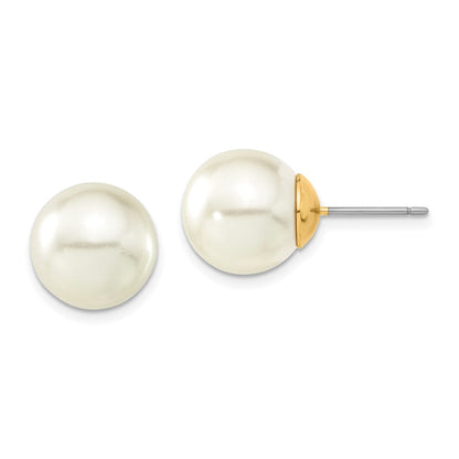 Mode 1928 Schmuck Goldfarben 12mm Ivory Imitat Perle Stecker Ohrstecker